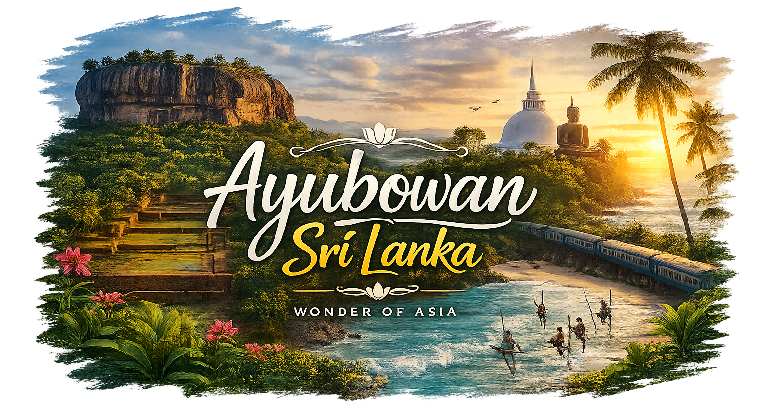 Tropical paradise at sunset in Sri Lanka